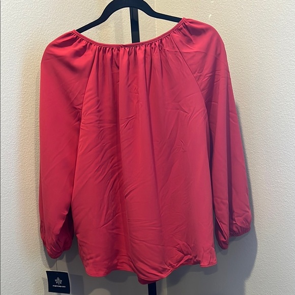 Red Tie Front Relaxed Blouse with 3/4 Sleeves - Picture 3 of 4